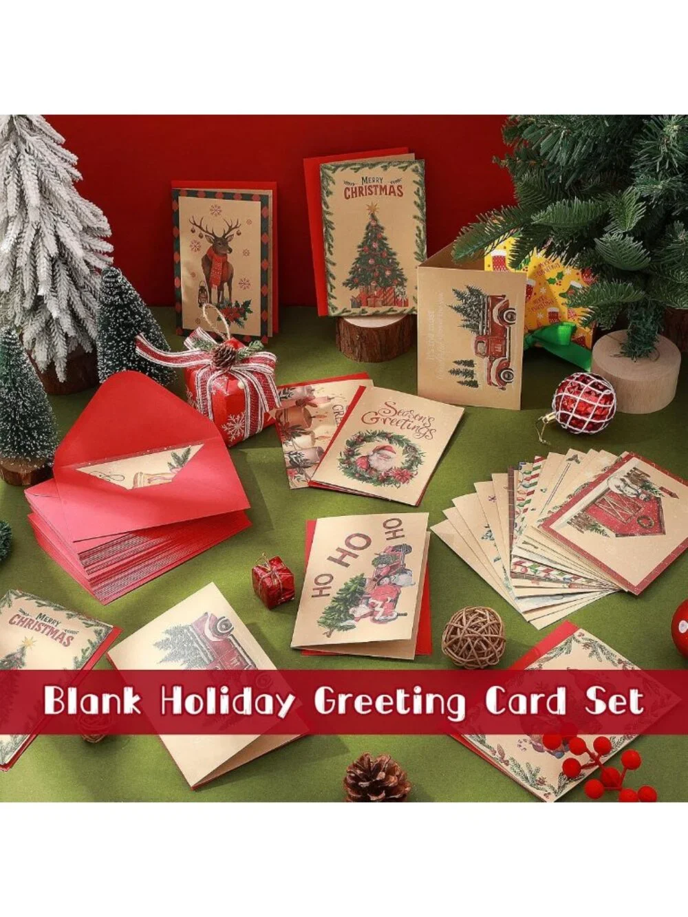 240 Sets Kraft Christmas Greeting Cards with Envelopes - Bulk Holiday Cards